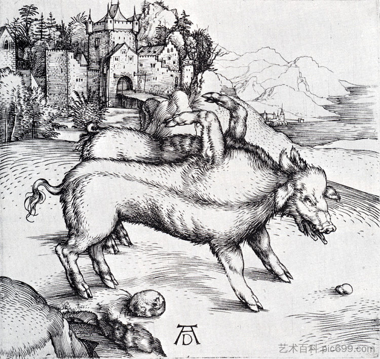 兰泽的怪猪 Monstrous Hog of Landser (1496)，阿尔布雷希特·丢勒