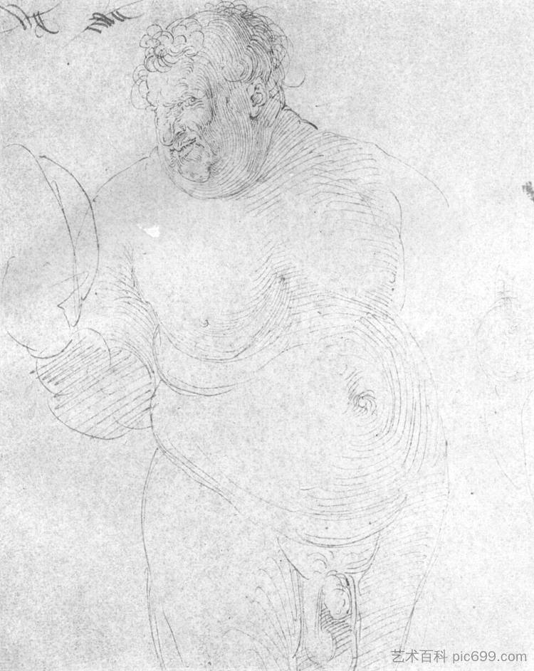 裸体男人与镜子 Naked man with mirror (c.1512)，阿尔布雷希特·丢勒