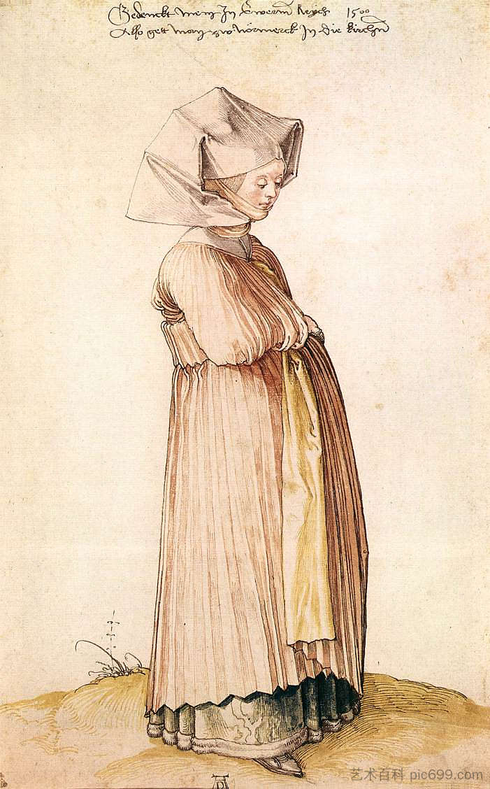 纽伦堡女人为教堂着装 Nuremberg Woman Dressed for Church (1500)，阿尔布雷希特·丢勒