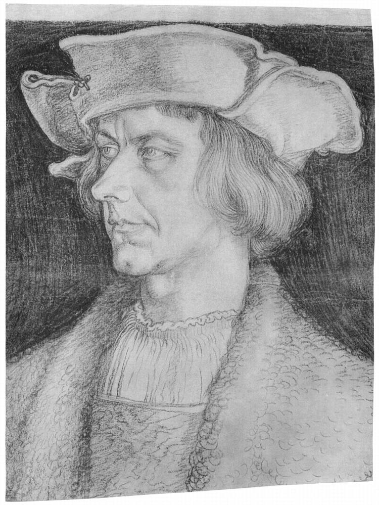 一个男人的肖像（保罗·霍夫海默或汉斯·图彻） Portrait of a man (Paul Hofhaimer or Hans Tucher) (c.1518 - c.1520)，阿尔布雷希特·丢勒