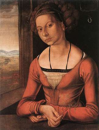 卡塔琳娜·弗莱格林的肖像与她的头发向上（编织） Portrait of Katharina Furlegerin with her Hair Up (Braided) (1497)，阿尔布雷希特·丢勒