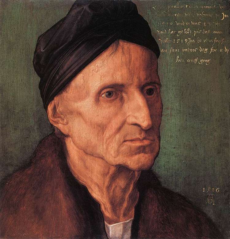 纽伦堡画家迈克尔·沃尔格穆特的肖像 Portrait of Nuremberger Painter Michael Wolgemut (1516)，阿尔布雷希特·丢勒