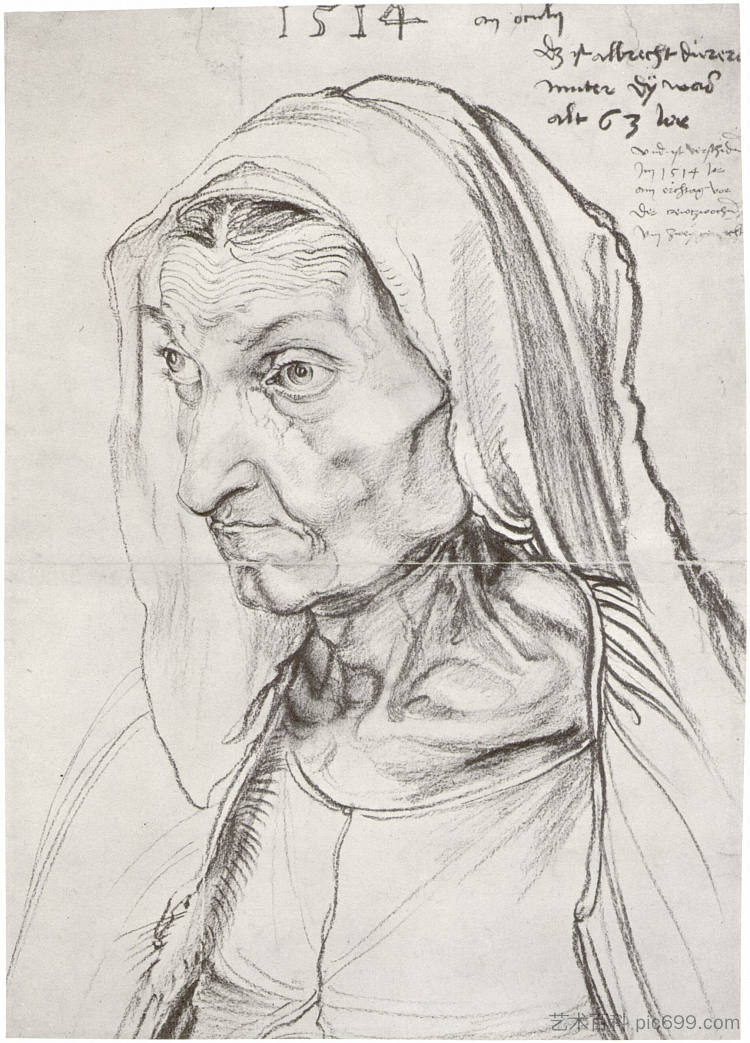 艺术家母亲的肖像 Portrait of the Artist's Mother (1514),阿尔布雷希特·丢勒