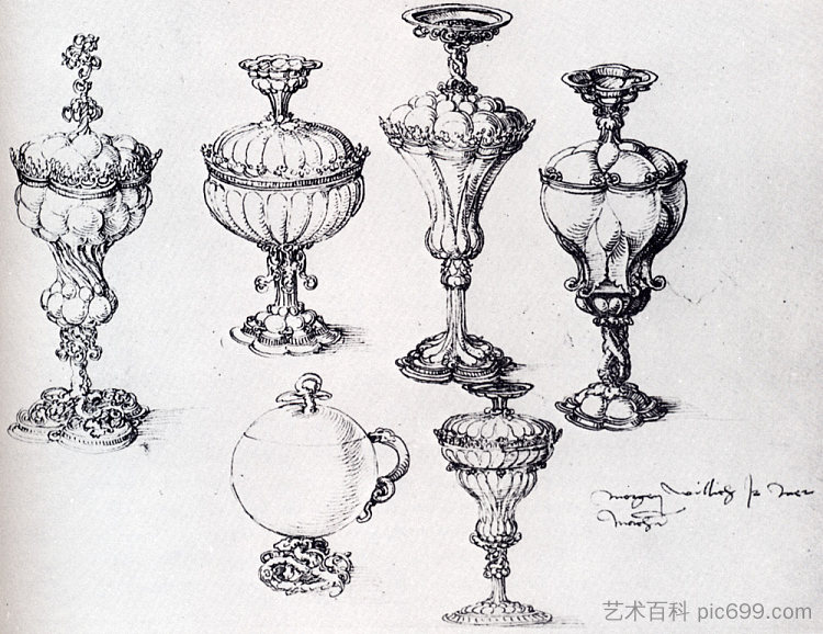 六个高脚杯 Six Goblets (c.1507)，阿尔布雷希特·丢勒