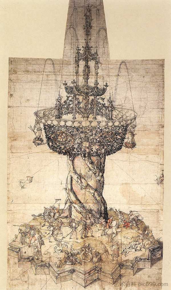 桌子喷泉草图 Sketch of a Table Fountain，阿尔布雷希特·丢勒