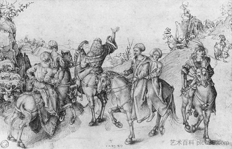 马背上的社会 Society on horseback (1489)，阿尔布雷希特·丢勒