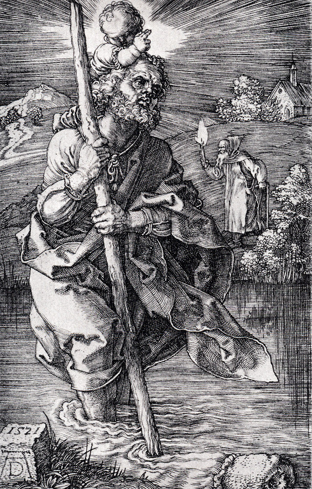 圣克里斯托弗朝右 St. Christopher facing right (1521)，阿尔布雷希特·丢勒