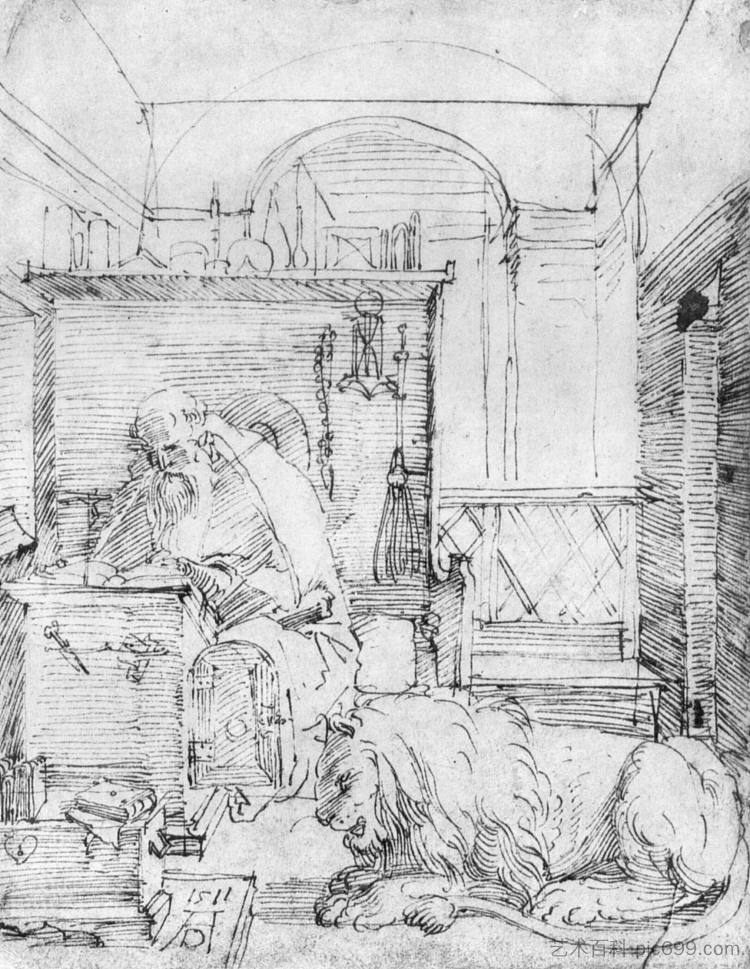 圣杰罗姆在他的书房 St. Jerome in His Study (1511)，阿尔布雷希特·丢勒