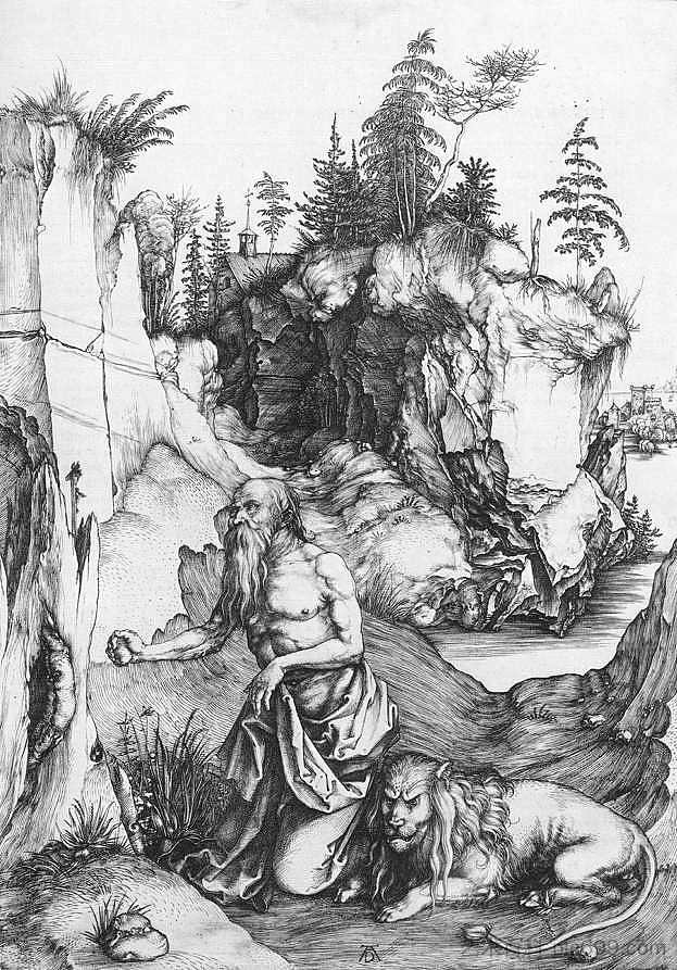 旷野中的圣杰罗姆忏悔 St Jerome Penitent in the Wilderness (c.1496)，阿尔布雷希特·丢勒