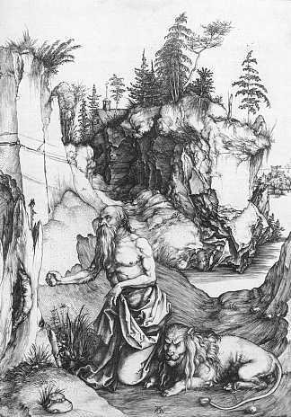 旷野中的圣杰罗姆忏悔 St Jerome Penitent in the Wilderness (c.1496)，阿尔布雷希特·丢勒