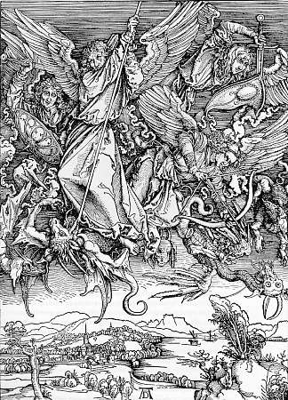 圣米迦勒与龙搏斗 St Michael Fighting the Dragon (1497 – 1498)，阿尔布雷希特·丢勒