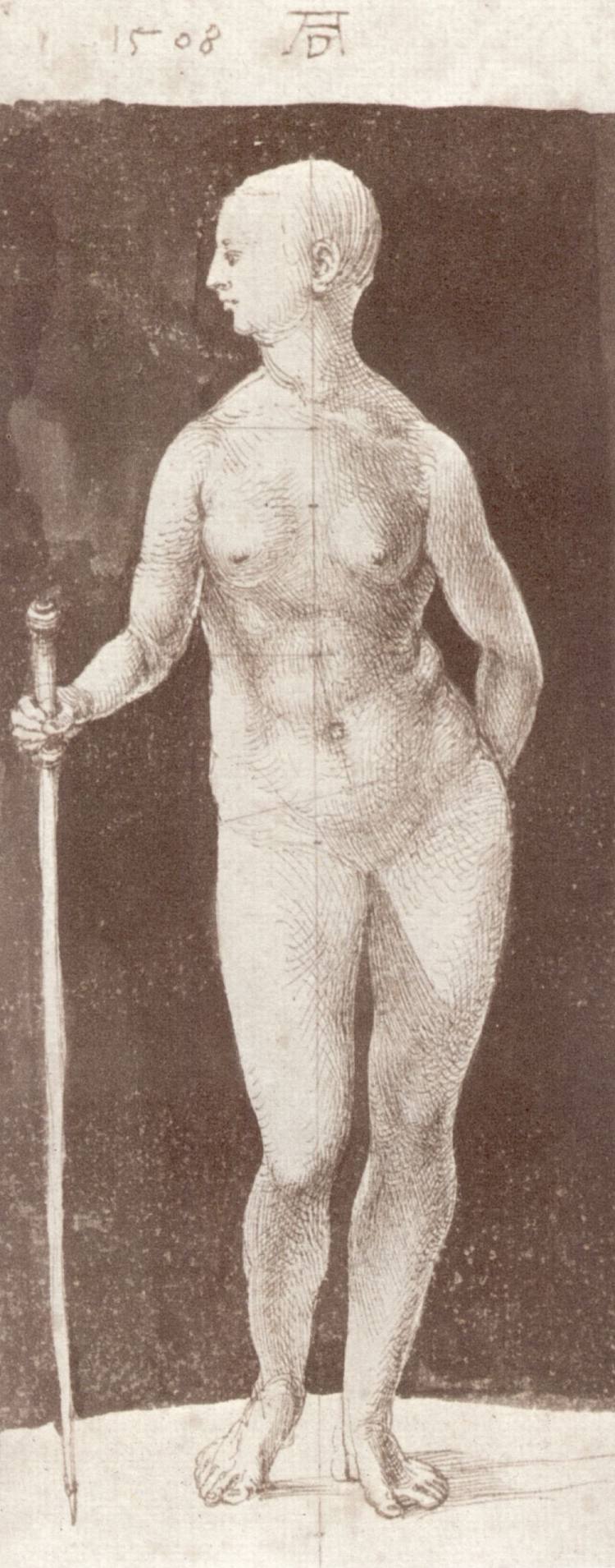 站立的女性裸体，右边有警棍 Standing female nude with baton in the right (1508)，阿尔布雷希特·丢勒