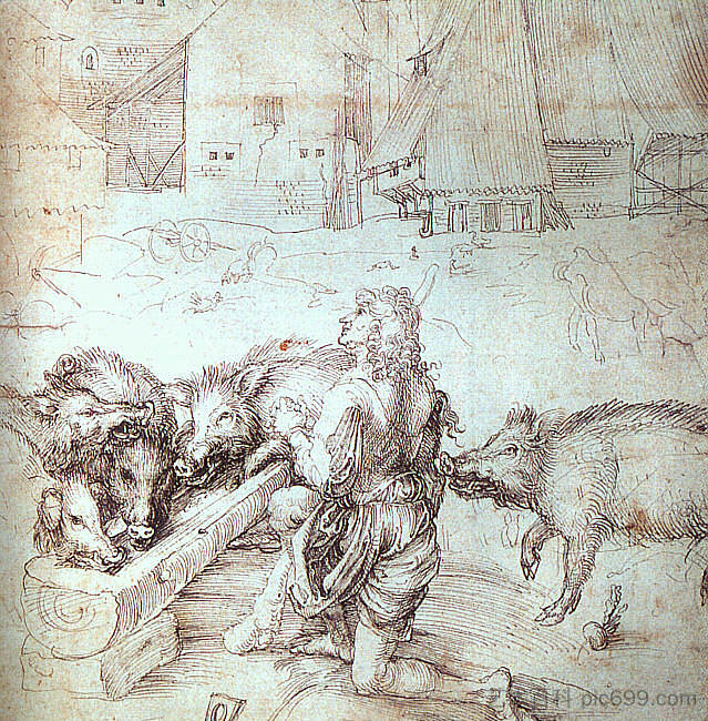 学习浪子的雕刻 Study for an engraving of the Prodigal Son (1520)，阿尔布雷希特·丢勒