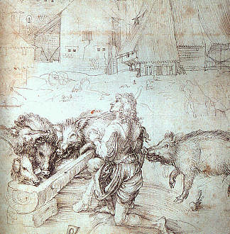 学习浪子的雕刻 Study for an engraving of the Prodigal Son (1520)，阿尔布雷希特·丢勒