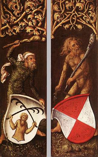 西尔万人与纹章盾牌 Sylvan Men with Heraldic Shields (1499)，阿尔布雷希特·丢勒