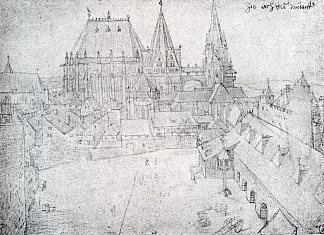从加冕大厅看到的艾克斯拉夏贝尔大教堂及其周边地区 The Cathedral Of Aix La Chapelle With Its Surroundings, Seen From The Coronation Hall (1520)，阿尔布雷希特·丢勒