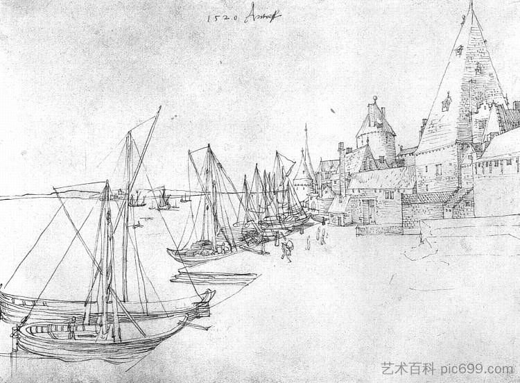 舍尔德托期间的安特卫普港 The port of Antwerp during Scheldetor (1520),阿尔布雷希特·丢勒