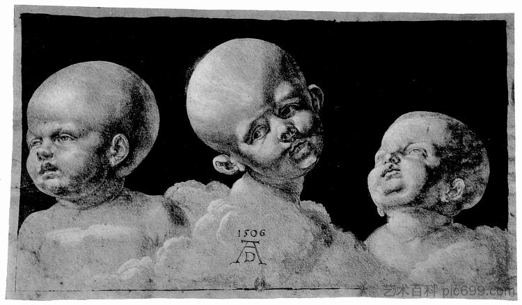 三个孩子的头 Three children's heads (1506)，阿尔布雷希特·丢勒