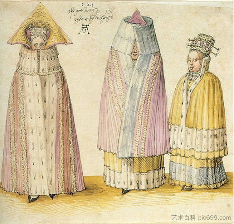 来自利沃尼亚的三位强大的女士 Three Mighty Ladies from Livonia (1521)，阿尔布雷希特·丢勒