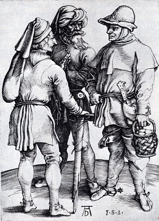 对话中的三个农民 Three Peasants In Conversation (1497)，阿尔布雷希特·丢勒