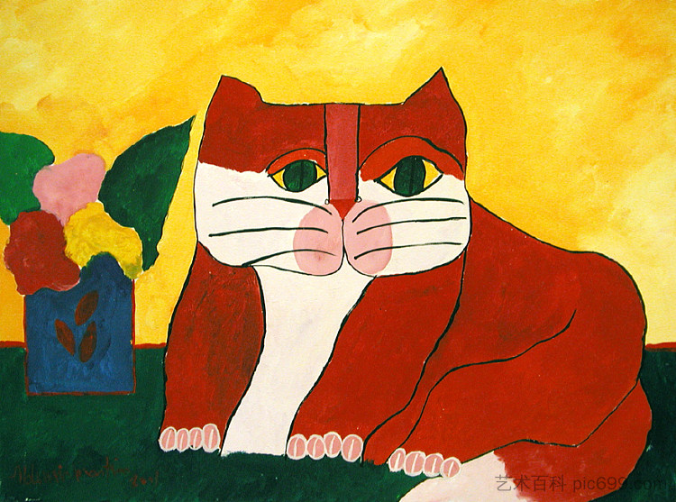 红猫和花瓶与鲜花 Red Cat and Vase With Flowers,阿尔代米尔·马丁斯