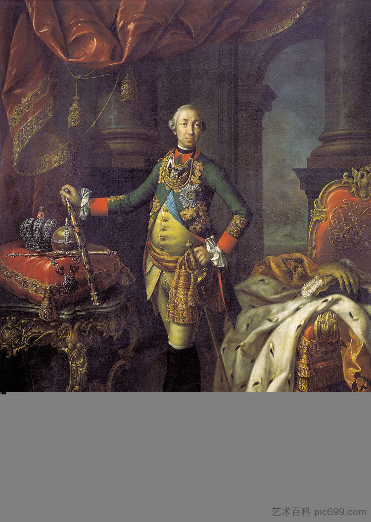 沙皇彼得三世（1728-62）的肖像 Portrait of Tsar Peter III (1728-62) (1762)，阿列克西·安特波夫