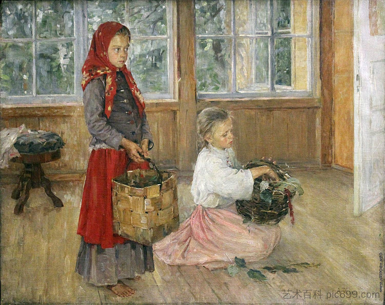 露台上的儿童 Children On The Terrace (1887)，阿列克谢·科尔祖欣