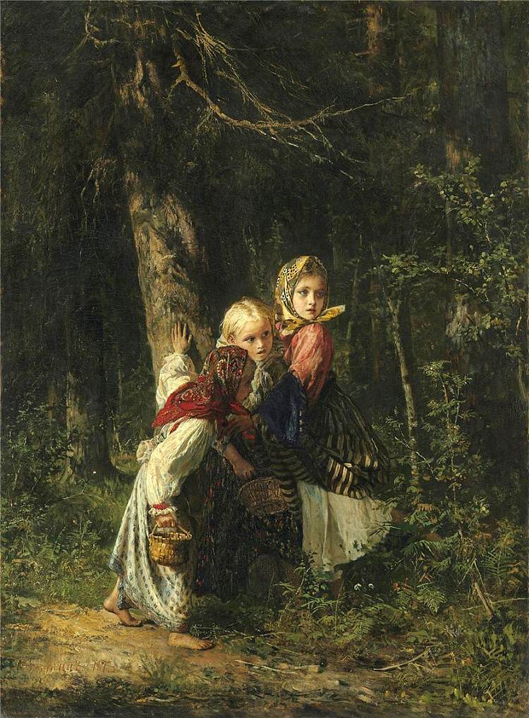 森林里的农家女孩 Peasant Girls in the Forest (1877)，阿列克谢·科尔祖欣