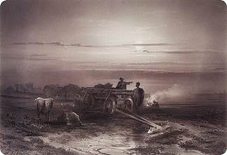 沙漠车队丘马科夫的露营地 Bivouac in the desert convoy Chumakov (1867)，阿列克谢·孔德拉季耶维奇·萨伏拉索夫