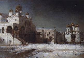 莫斯科克里姆林宫的大教堂广场在晚上 Cathedral Square in the Moscow Kremlin at night (1878)，阿列克谢·孔德拉季耶维奇·萨伏拉索夫