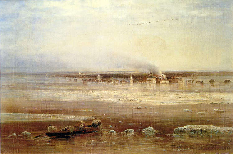 雅罗斯拉夫尔附近的伏尔加河泛滥 Flooding of the Volga river near Yaroslavl (1871)，阿列克谢·孔德拉季耶维奇·萨伏拉索夫