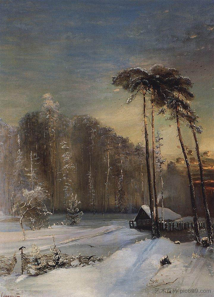 霜冻中的森林 Forest in the frost (c.1890)，阿列克谢·孔德拉季耶维奇·萨伏拉索夫