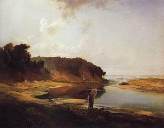 有河流和垂钓者的风景 Landscape with a River and an Angler (1859)，阿列克谢·孔德拉季耶维奇·萨伏拉索夫