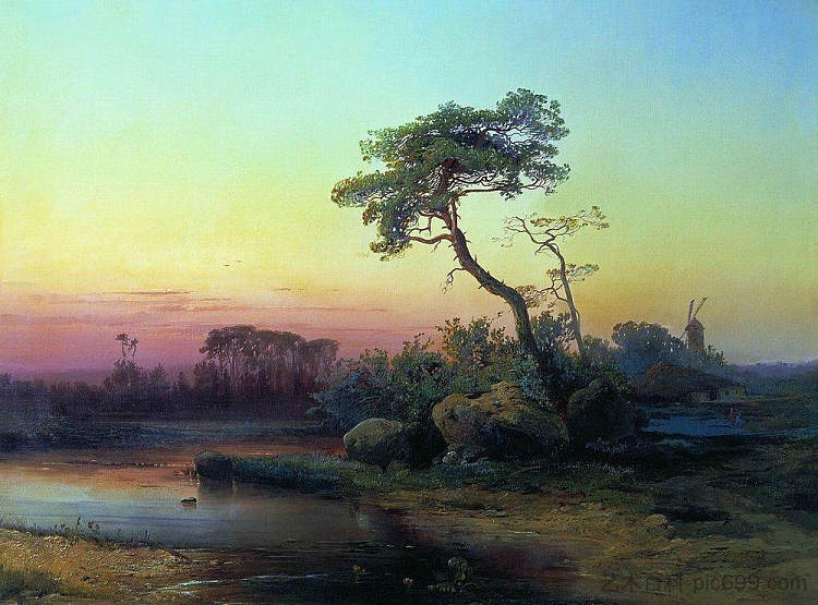 松树景观 Landscape with pine (1854),阿列克谢·孔德拉季耶维奇·萨伏拉索夫