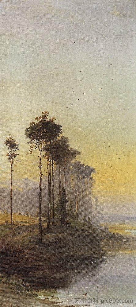 松树景观 Landscape with pines，阿列克谢·孔德拉季耶维奇·萨伏拉索夫