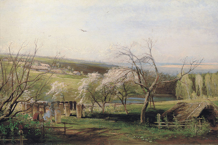 春天， 乡村景观 Spring, Village View (1867)，阿列克谢·孔德拉季耶维奇·萨伏拉索夫