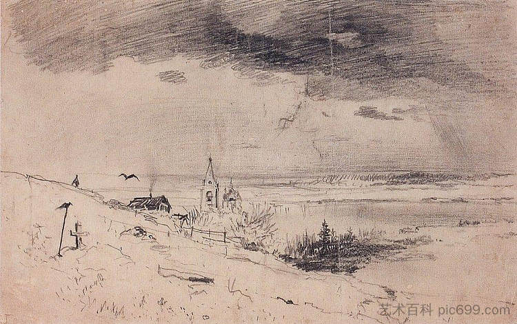 伏尔加河畔的旧墓地 The old churchyard on the banks of the Volga (1874),阿列克谢·孔德拉季耶维奇·萨伏拉索夫