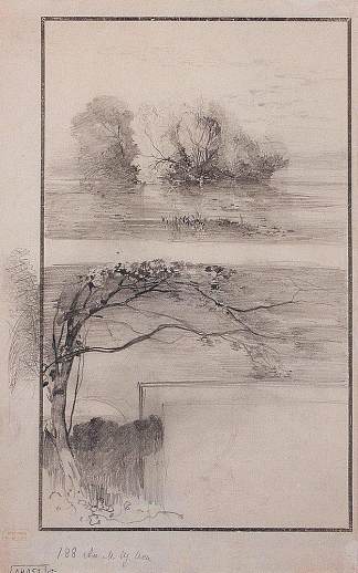 水边的树木。树枝 Trees near the water. Branches of trees (c.1870)，阿列克谢·孔德拉季耶维奇·萨伏拉索夫