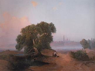 从第聂伯河看基辅的佩乔尔斯克修道院 View of Pechersk Lavra in Kyiv from the Dnieper (1852)，阿列克谢·孔德拉季耶维奇·萨伏拉索夫