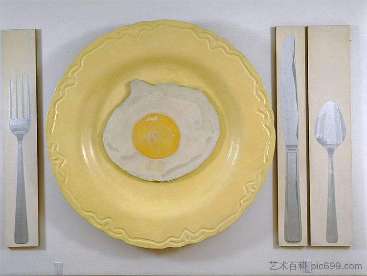 盘子里的鸡蛋，刀，叉和勺子 Egg on Plate with Knife, Fork, and Spoon (1964)，亚历克斯·海