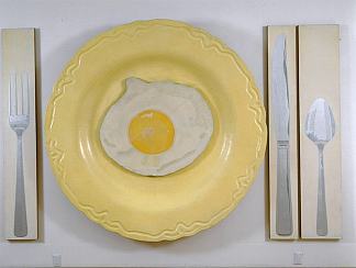 盘子里的鸡蛋，刀，叉和勺子 Egg on Plate with Knife, Fork, and Spoon (1964)，亚历克斯·海