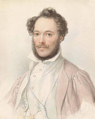一个穿着粉红色睡袍的年轻人的肖像 A portrait of a young man in a pink dressing gown (1835)，亚历山大·克拉罗