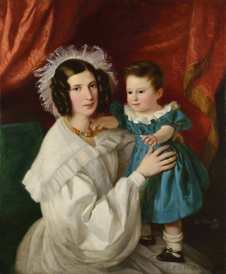 一位女士与孩子的肖像 Portrait of a lady with a child (1836)，亚历山大·克拉罗