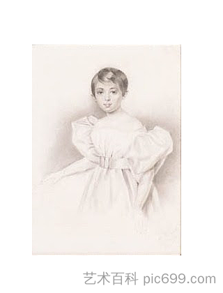 一个女孩的肖像 Portrait of a girl (1835)，亚历山大·克拉罗