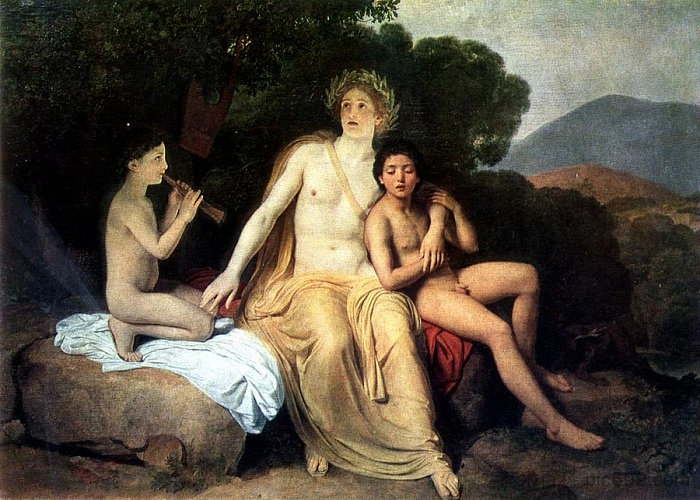 阿波罗、风信子和西帕里斯唱歌和演奏 Apollo, Hyacinthus and Cyparis singing and playing (1834; Russian Federation  )，亚历山大·伊万诺夫