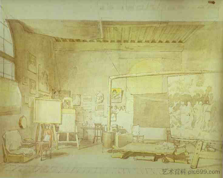 罗马艺术家工作室。 Artist's Workshop in Rome. (c.1830; Russian Federation  )，亚历山大·伊万诺夫