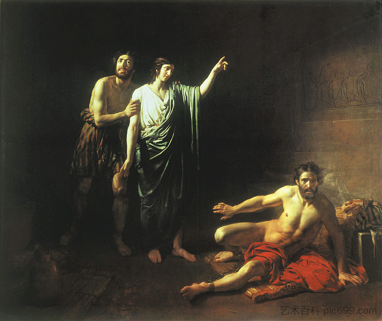 约瑟夫向管家和面包师解释梦境,最后与他入狱 Joseph interpreting dreams to butler and baker, concluded with him in prison (1827; Russian Federation ),亚历山大·伊万诺夫