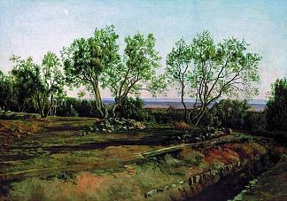 阿尔巴诺墓地旁的橄榄树。朔。 Olive trees by the cemetery in Albano. New Moon. (1824; Russian Federation                     )，亚历山大·伊万诺夫