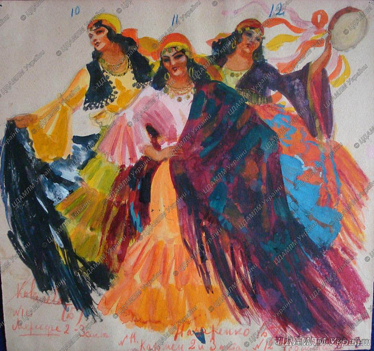 服装设计。卡门、梅赛德斯、弗拉斯奎塔 Costume Design. Carmen, Mercedes, Frasquita (1948),亚历山大·赫沃斯坦科·赫沃斯托夫