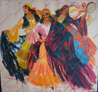 服装设计。卡门、梅赛德斯、弗拉斯奎塔 Costume Design. Carmen, Mercedes, Frasquita (1948)，亚历山大·赫沃斯坦科·赫沃斯托夫